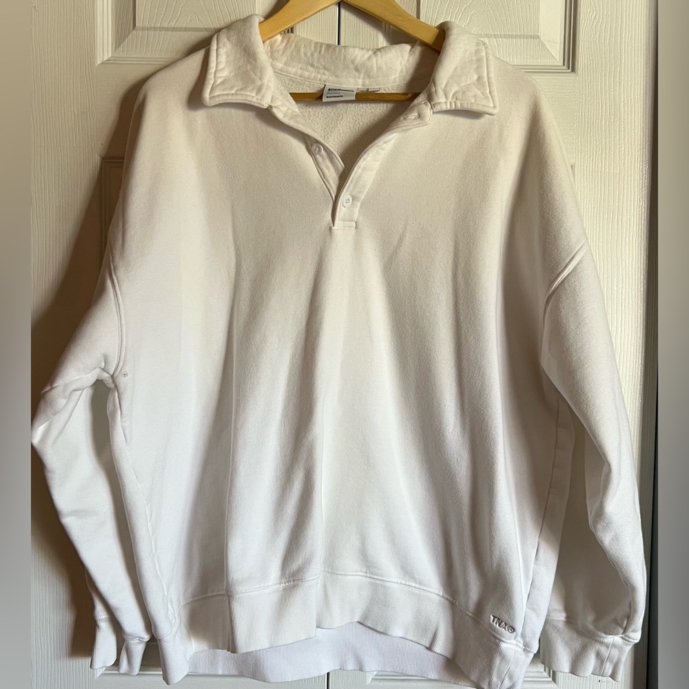 TNA White Crewneck Pullover 1/4 Button Sweatshirt
